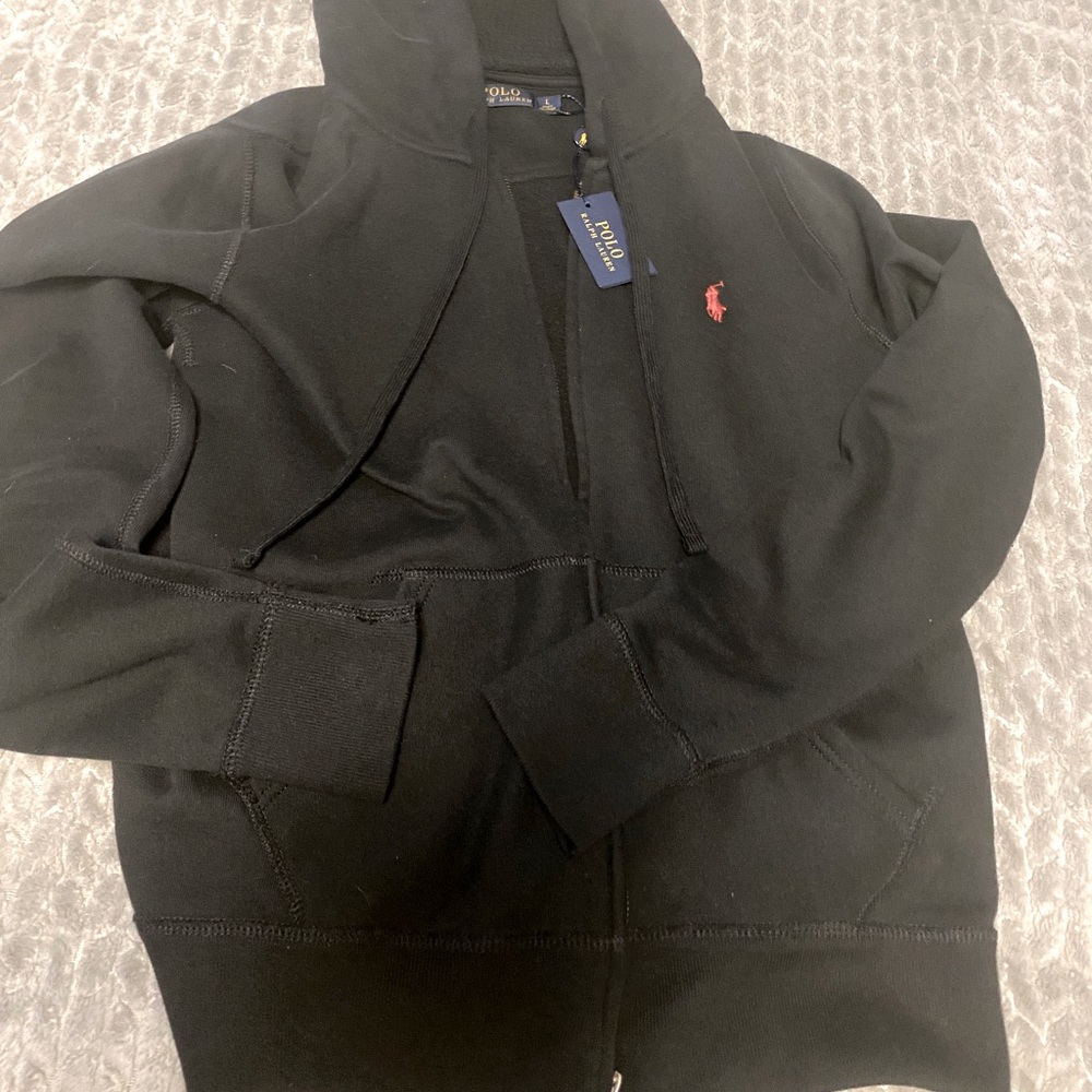 black and red polo zip up hoodie
